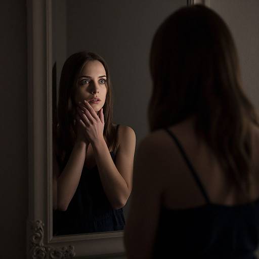 Woman Facing Echoes in Mirror