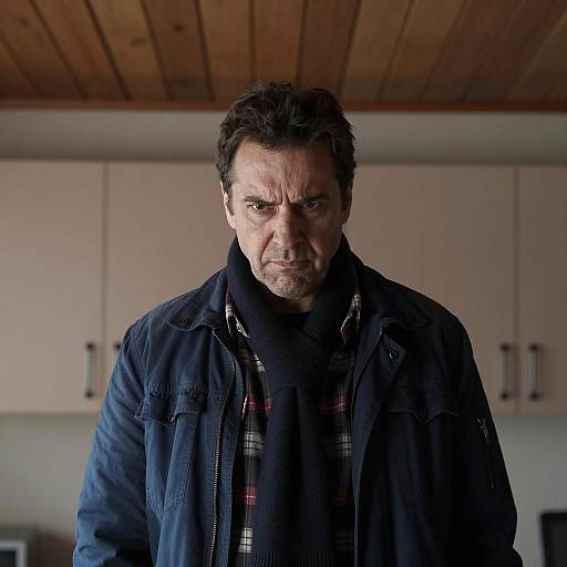 Intense Middle-Aged Man in Blue Jacket