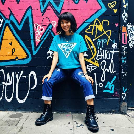 Young Woman in Casual Outfit with Graffiti Background