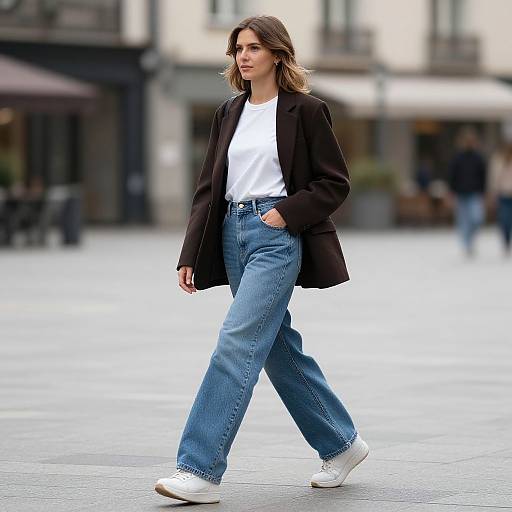 European Woman in Baggy Jeans Trend