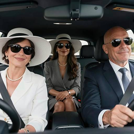Three Stylish Adults in Car