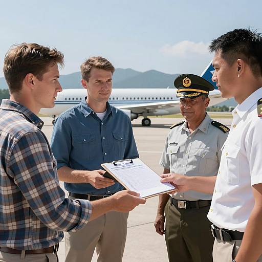 Men Collaborating at Airfield Scene