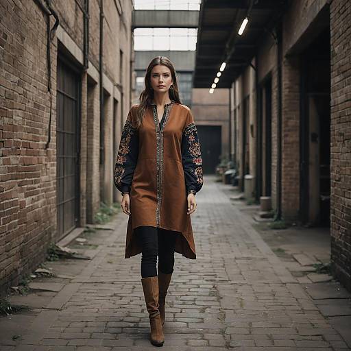 Woman Walking on Rustic Urban Passage