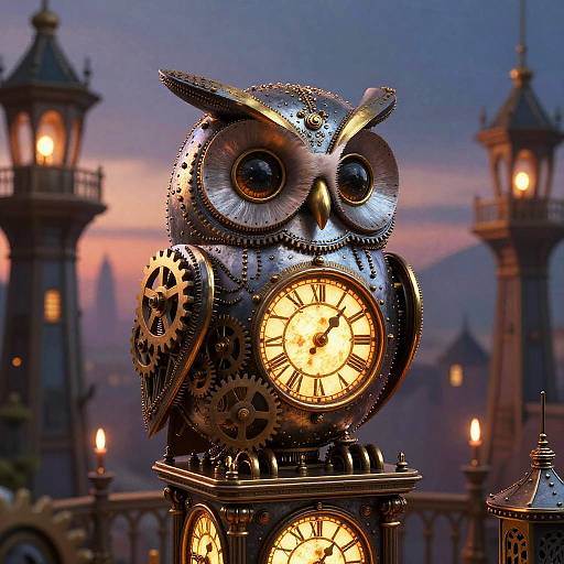 Whimsical Steampunk Owl in Victorian Clocktower