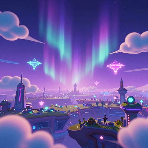 Futuristic Fortnite Neon Sky Backdrop