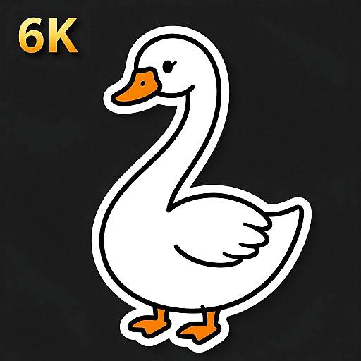 Digital cartoon of a white duck with an orange beak and feet, outlined in black, on a dark blue background with 