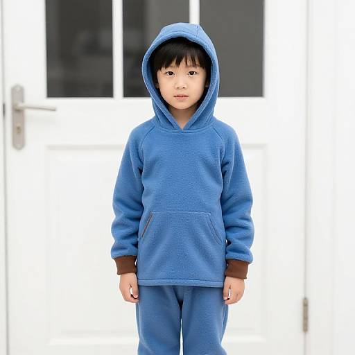 Boy in Blue and Brown Pajamas