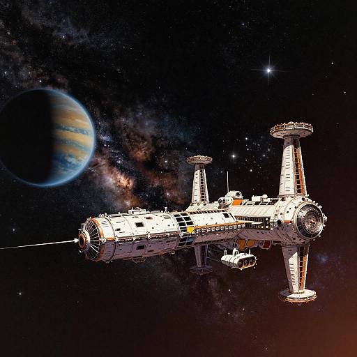 Retro-Futuristic Space Station and Planet