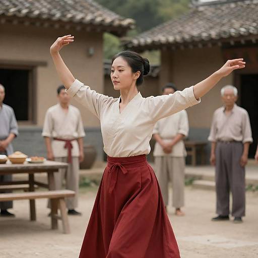 Dancing Asian Woman in Rustic Setting
