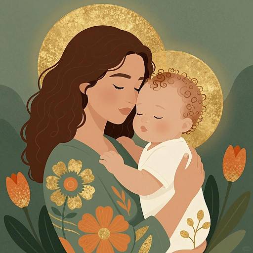 Embracing Serenity: Woman and Baby Illustration