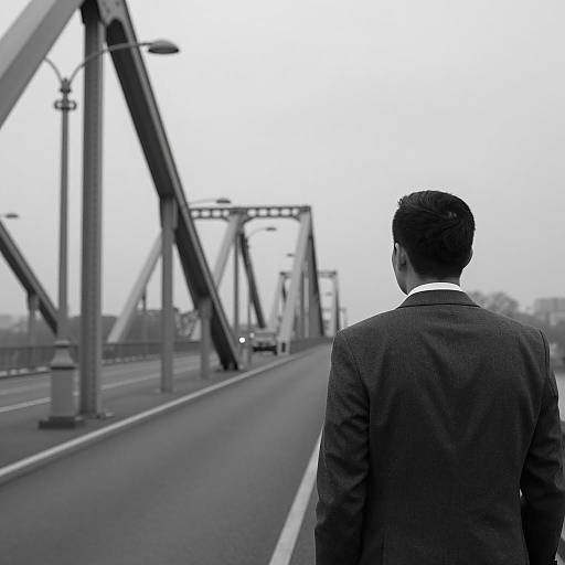 Mysterious Man on Foggy Bridge