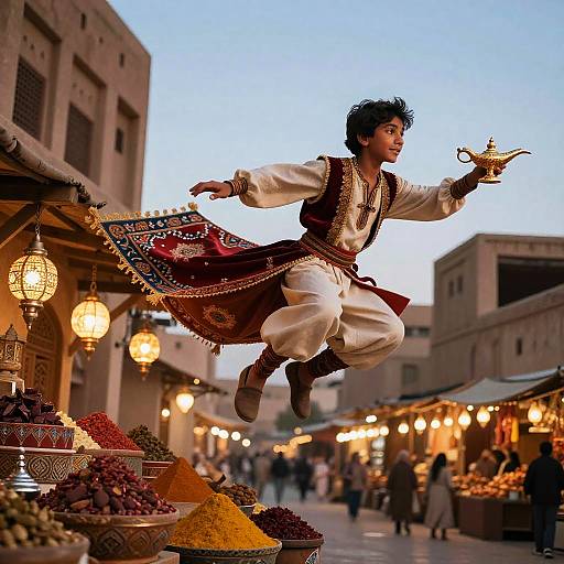 Aladin's Magical Flight Over Marketplace