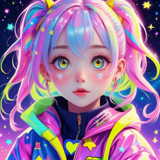 Playful Anime Heroine Portrait in Pastels