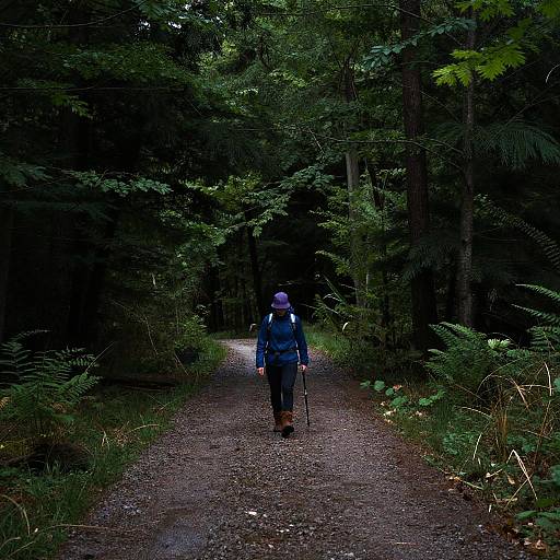 Lone Hiker in Misty Forest Path