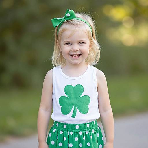 Smiling Blonde Child in Shamrock Outfit