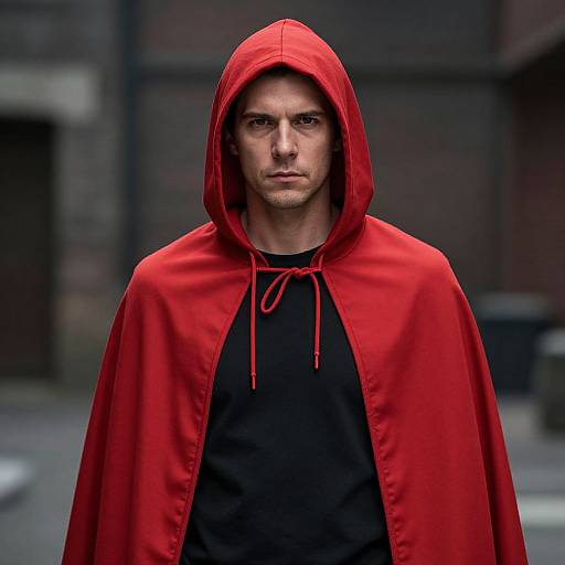 Heroic Man in Red Hood and Cape