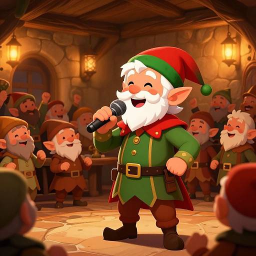 Cheerful Elf Singing in Fantasy Tavern