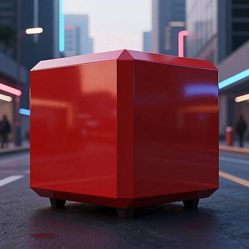 Futuristic Red Cube Car in Cyberpunk City