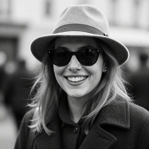Smiling Woman in Black-and-White Portrait