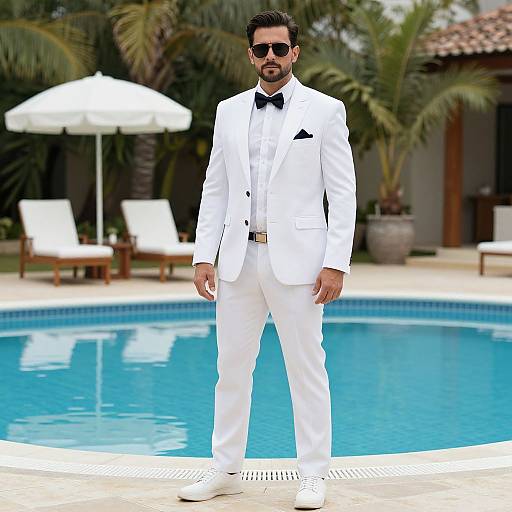 Man in White Suit by Pool