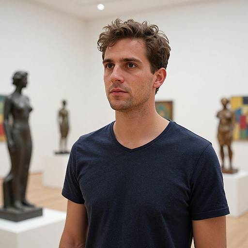 Fit European Man in Modern Art Gallery