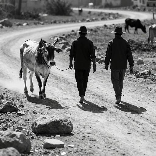Barefoot Journey with Cow in Shadows