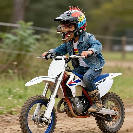 Punk Velociraptor Riding Dirtbike