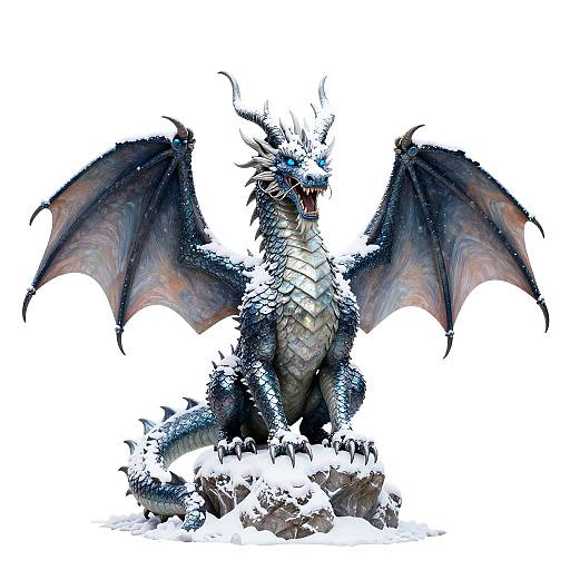 Mystical Snow Dragon Perched Gracefully