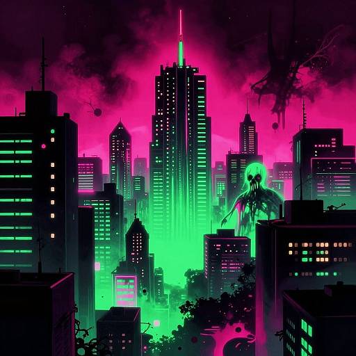 80's Neon Synthwave Haunted Cityscape