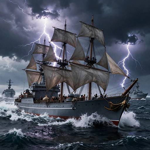 Heroic Naval Fleet in Fierce Storm