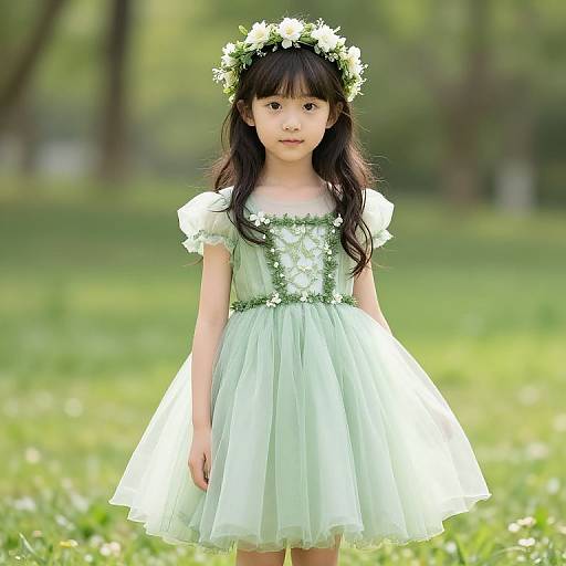 Woodland Fairy Girl in Floral Dress
