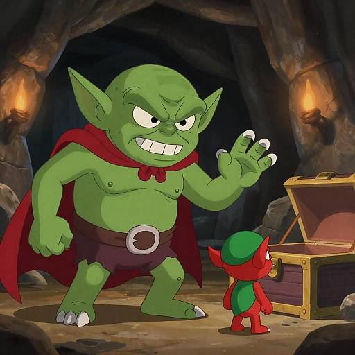 Menacing Goblin in Dark Cave Scene