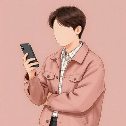 Faceless Person Holding Phone in Pink Jacket
