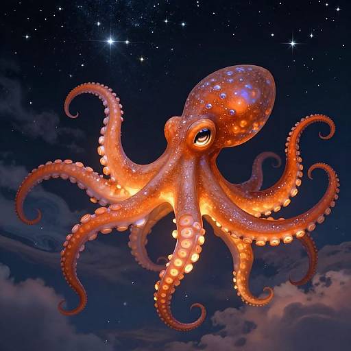 Glowing Octopus Beneath Starry Sky
