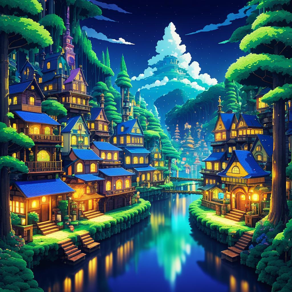 Magical Pixel Art Port Town Scene