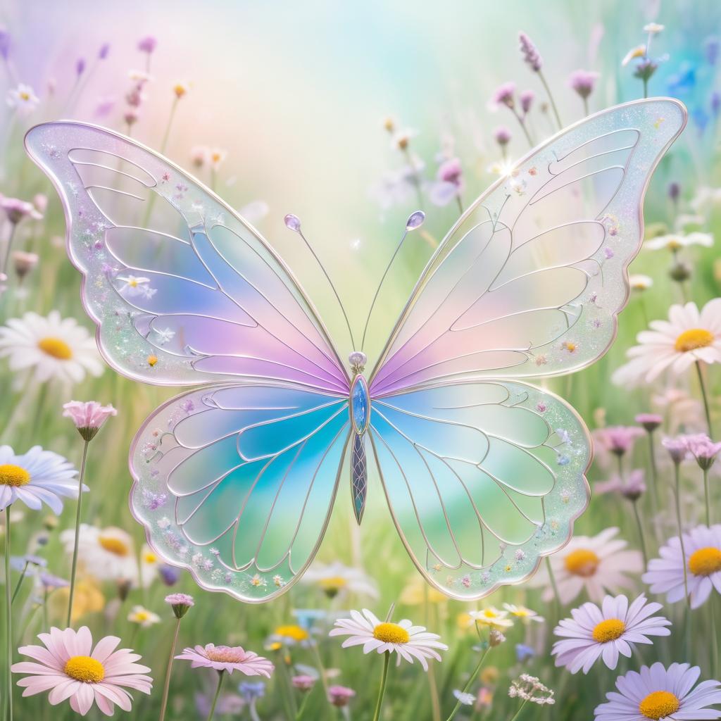 Ethereal Glass Butterfly in Blooming Meadow