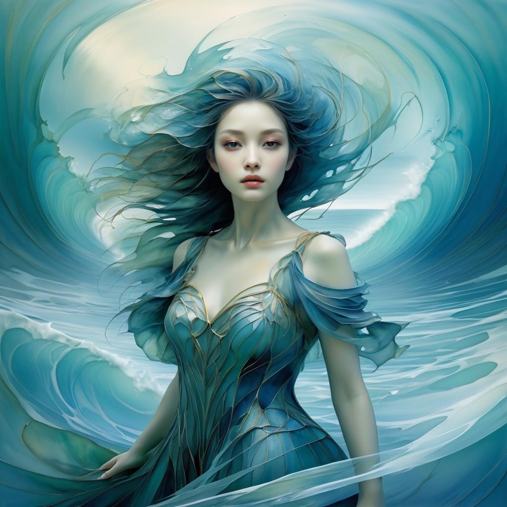 Ethereal Woman in Ocean Fantasy Landscape