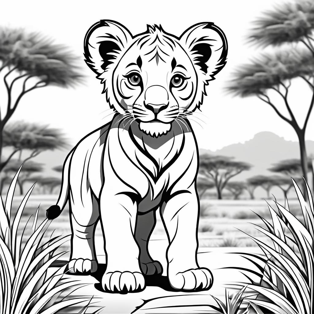 Cheerful Lion Cub Coloring Page