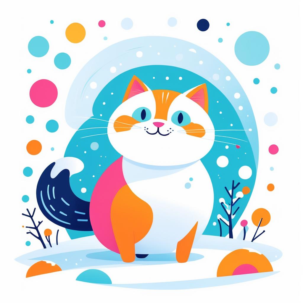 Whimsical Cat Character in Snow