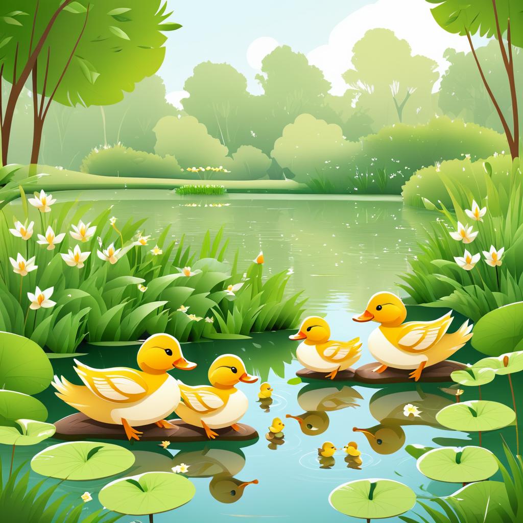 Charming Duck Family by a Tranquil Pond