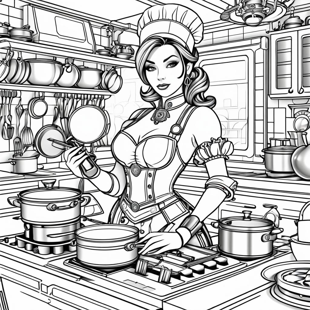 Steampunk Robot Chef Coloring Page