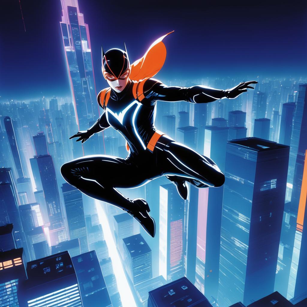 Cinematic Superhero Leap in Neon City