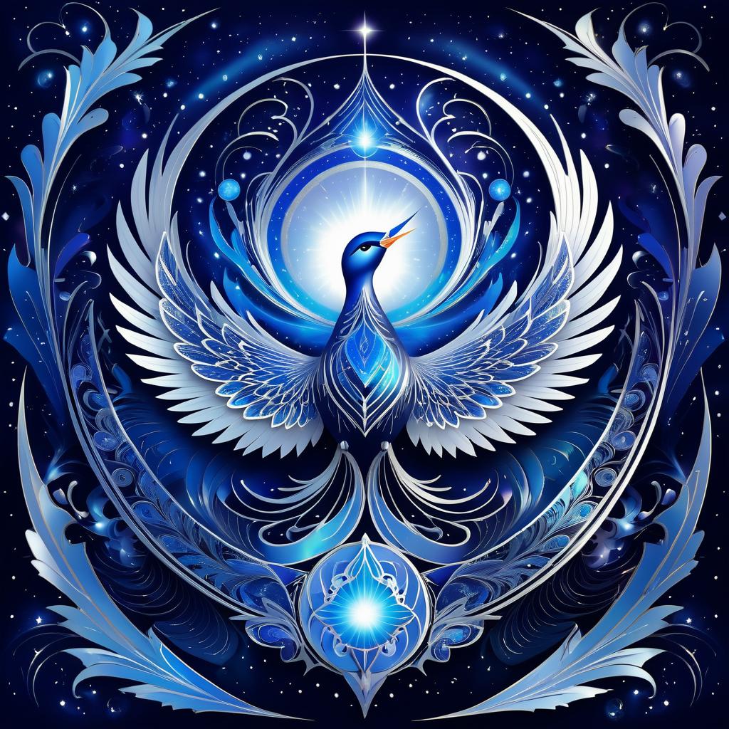 Vibrant Silver Phoenix in Cosmic Wonderland