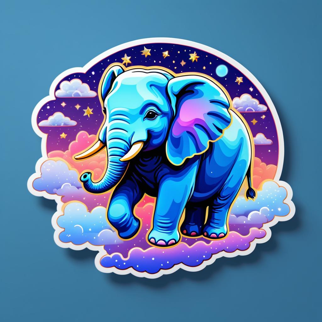 Vibrant Illustrated Flying Elephant Sticker