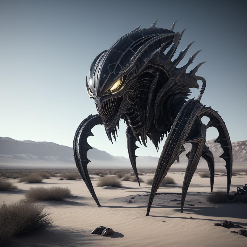 Sinister Alien in a Giger-Inspired Wasteland