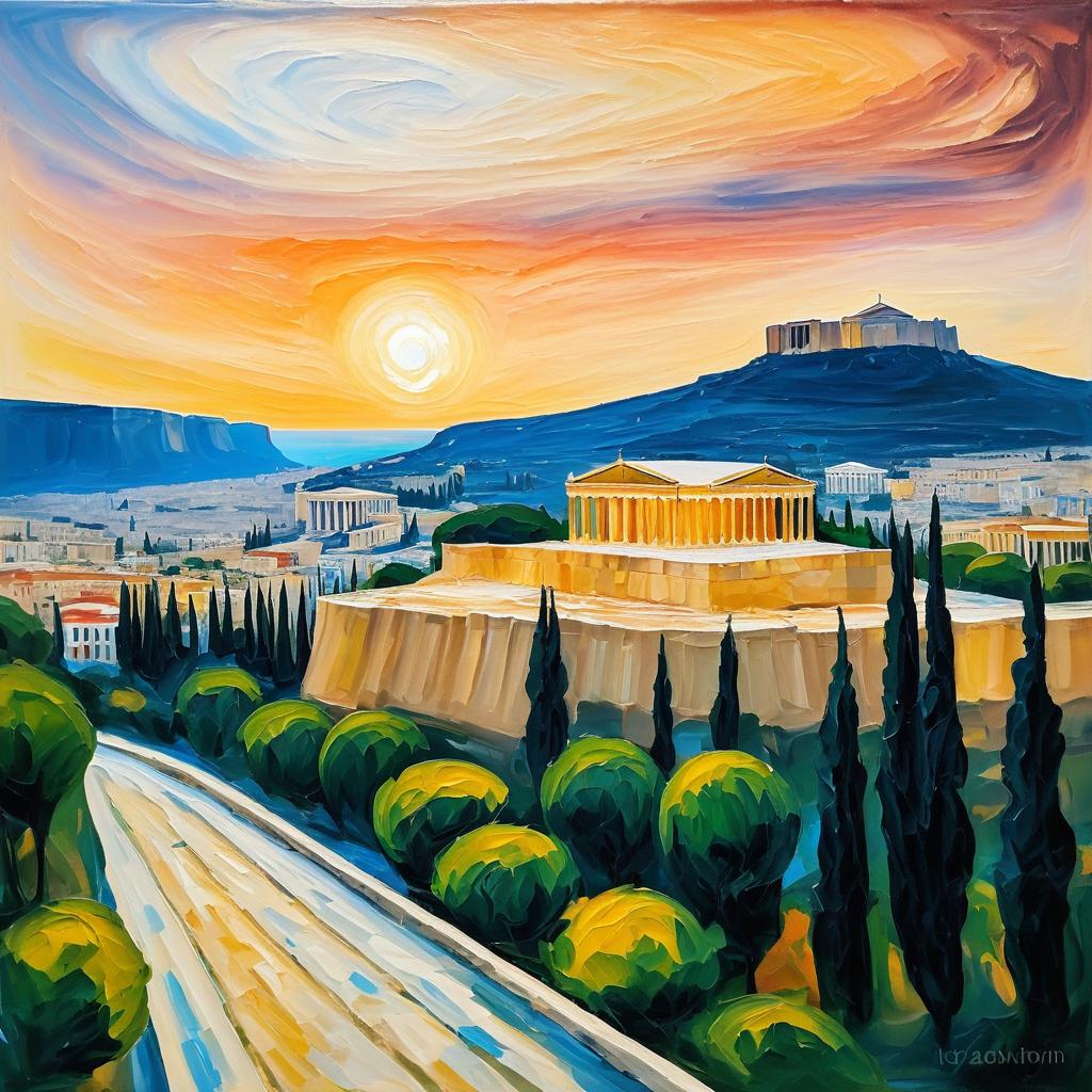 Munch-Inspired Acropolis Oil Painting