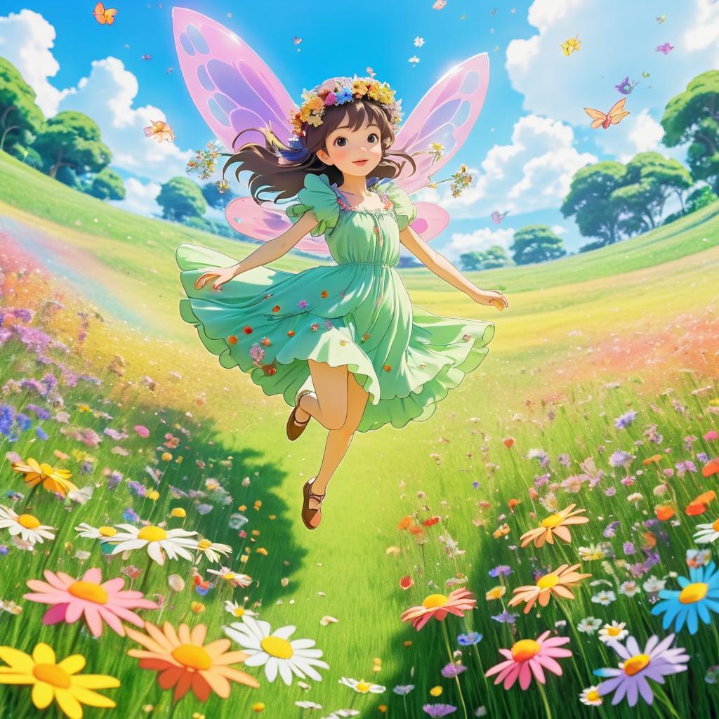 Whimsical Fairy in a Colorful Meadow