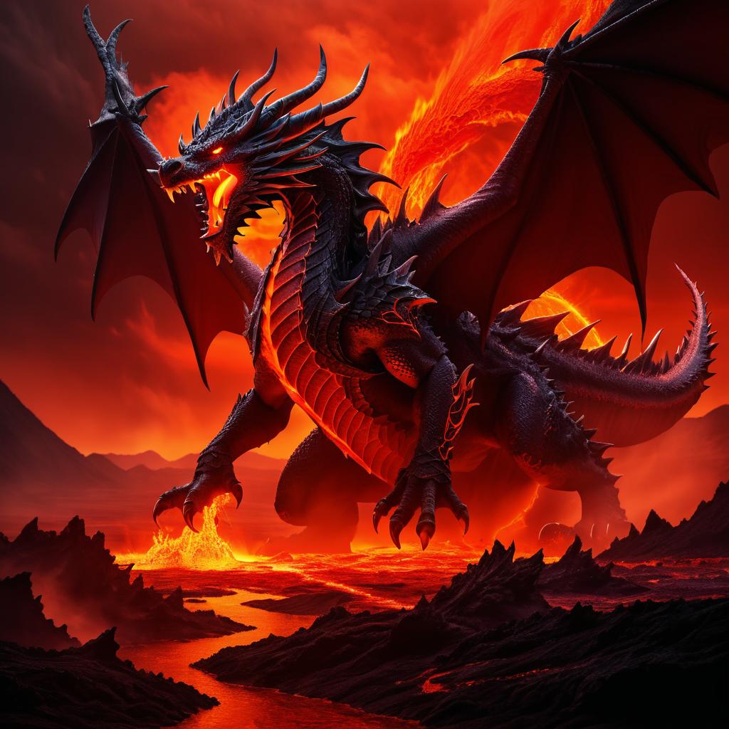 Fierce Dragon in Volcanic Fantasy Landscape