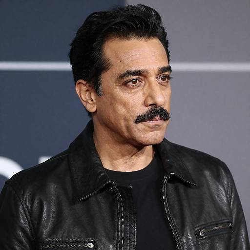 Middle-aged man in black leather jacket