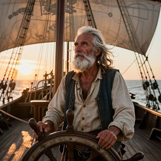 Portrait of Aged Sea Captain at Sunset